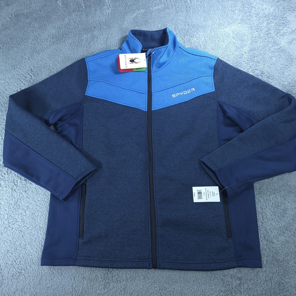 Spyder Jacket Mens Large Blue Full Zip Stand Collar Colorblock Fleece Lined Ski